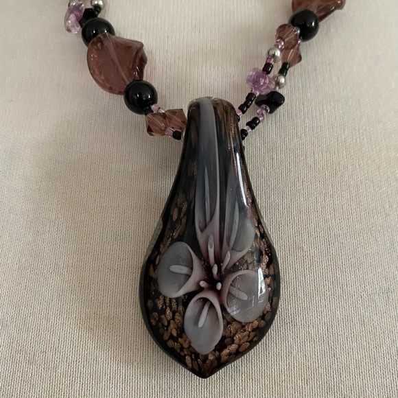 Murano Glass Purple Necklace and Earrings Set - Picture 13 of 14